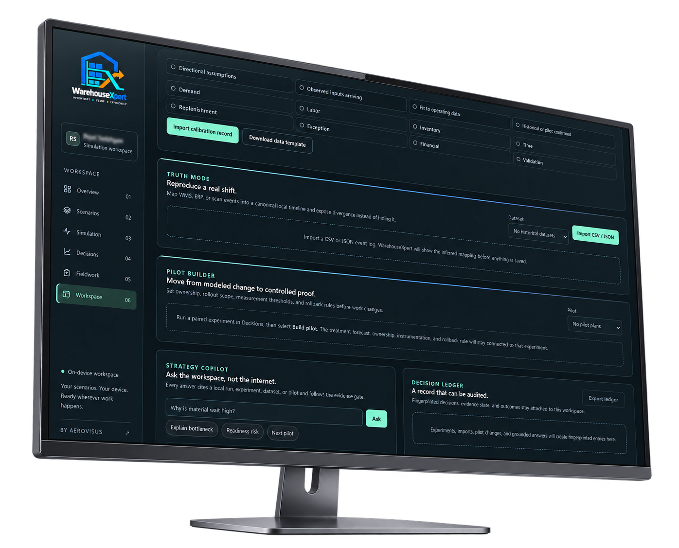 WarehouseXpert workspace on a desktop monitor